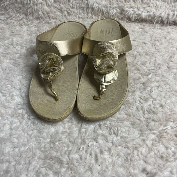 Fitflop Gold Flower Bloom wedge thong Sandals Size8 - Picture 3 of 11